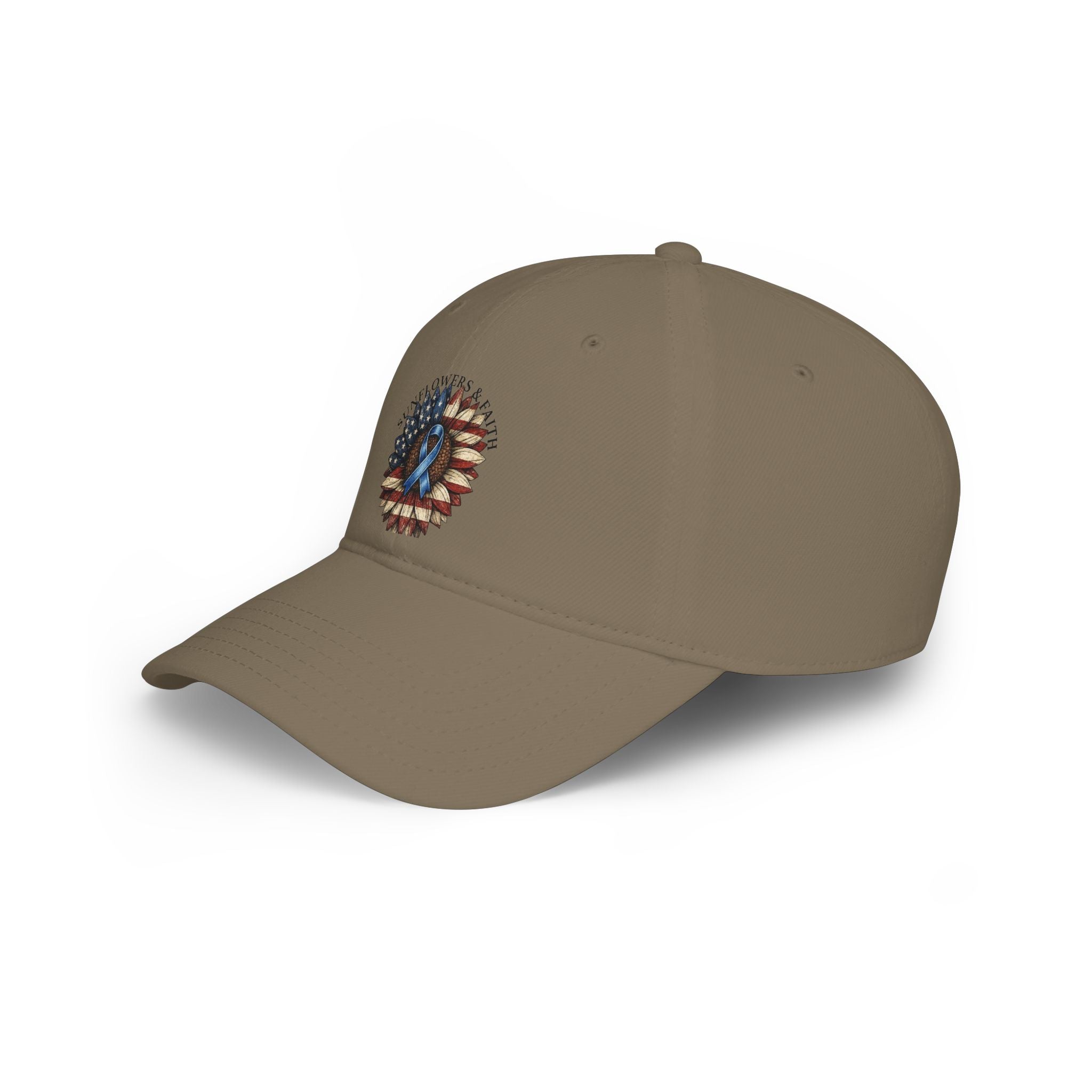 Low Profile Baseball Cap — Support Our Troops Blue Ribbon on American Flag
