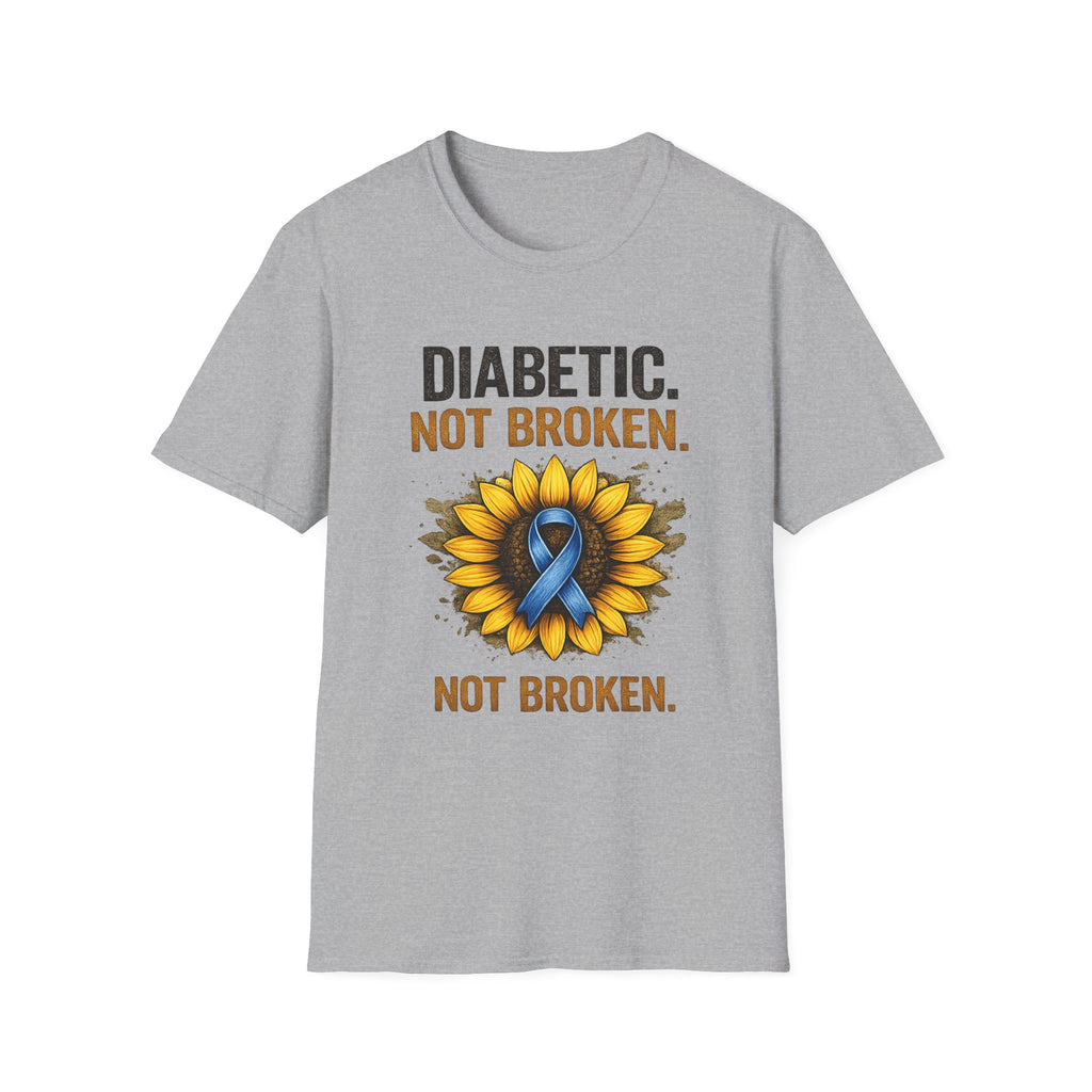 Diabetic Not Broken T-Shirt — Sunflower & Blue Ribbon Diabetes Awareness Tee
