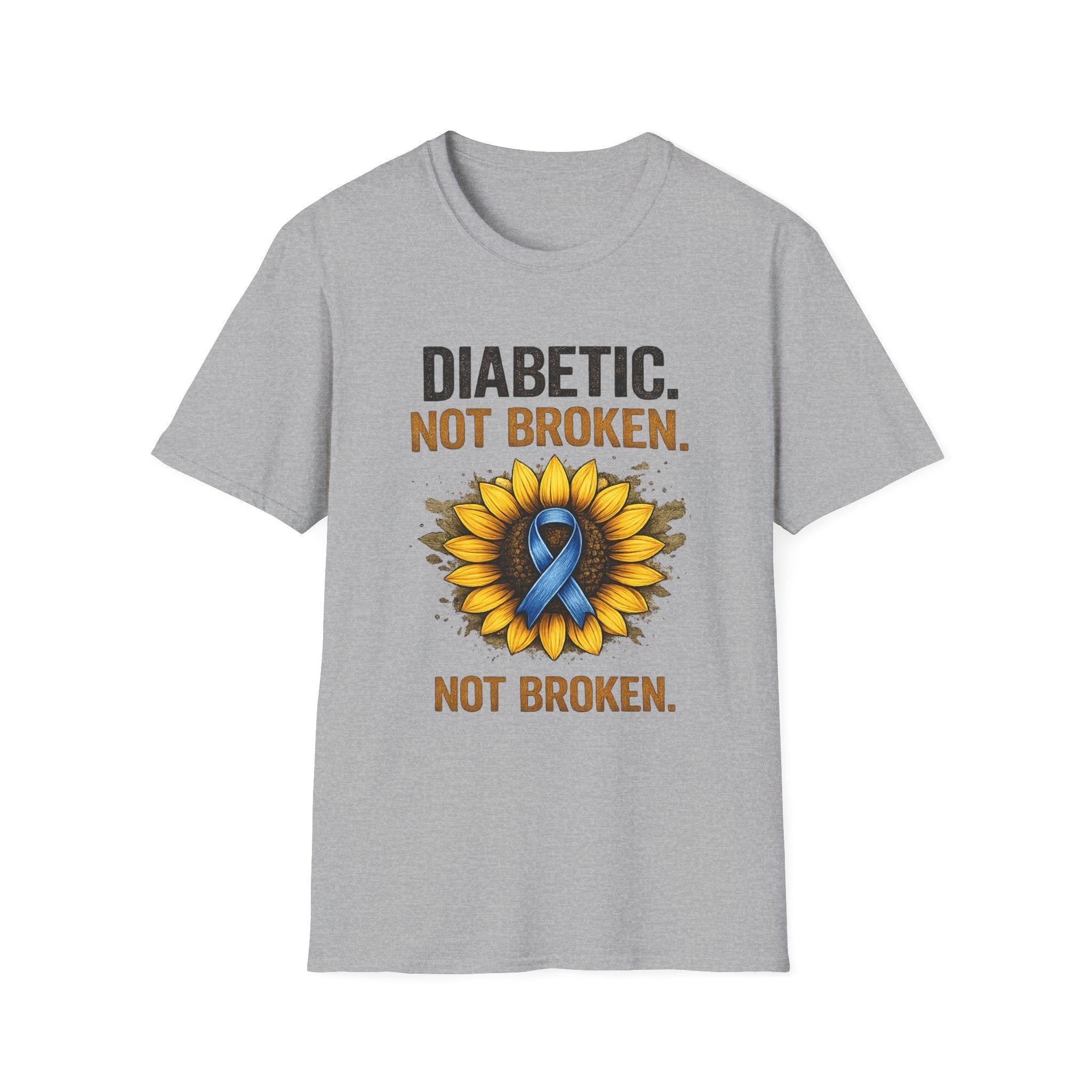 Diabetic Not Broken T-Shirt — Sunflower & Blue Ribbon Diabetes Awareness Tee