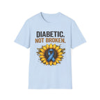 Diabetic Not Broken T-Shirt — Sunflower & Blue Awareness Ribbon Tee
