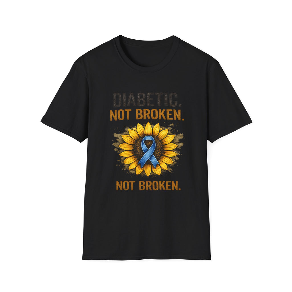 Diabetic Not Broken T-Shirt — Sunflower & Blue Ribbon Diabetes Awareness Tee