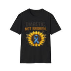 Diabetic Not Broken T-Shirt — Sunflower & Blue Awareness Ribbon Tee