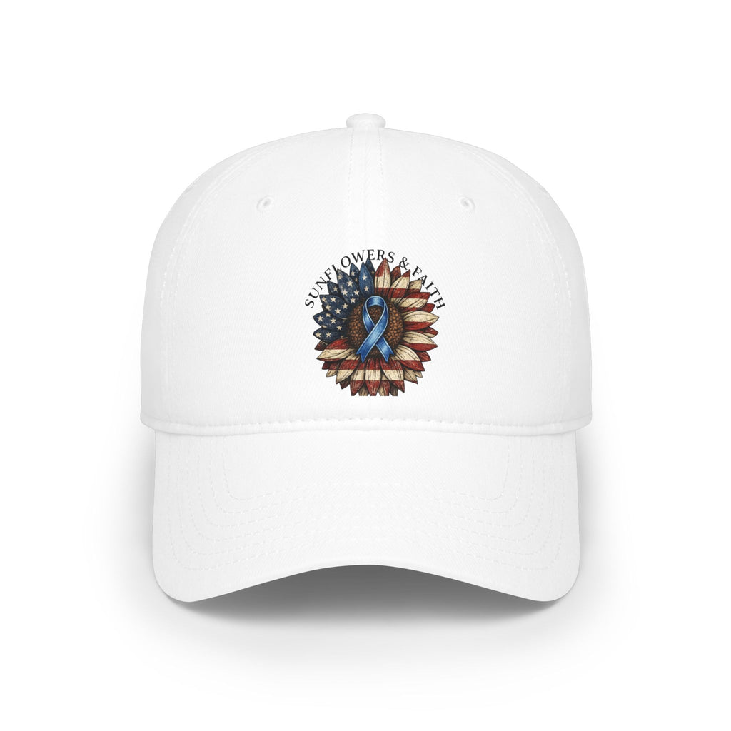 Low Profile Baseball Cap — Support Our Troops Blue Ribbon on American Flag