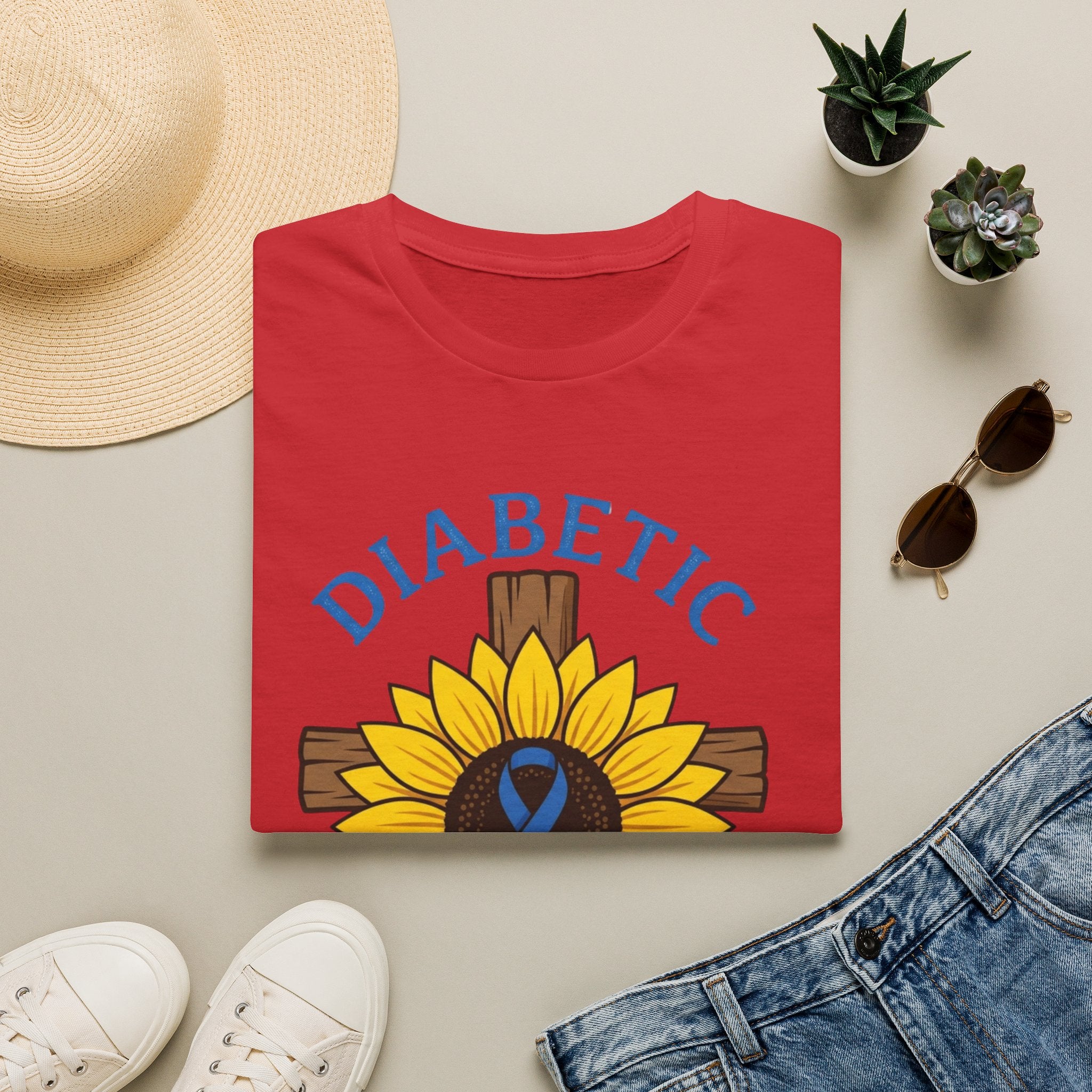 Diabetic Not Broken T-Shirt — Sunflower & Blue Awareness Ribbon
