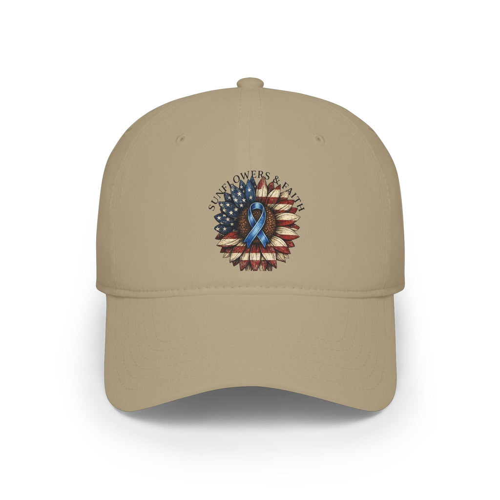 Low Profile Baseball Cap — Support Our Troops Blue Ribbon on American Flag