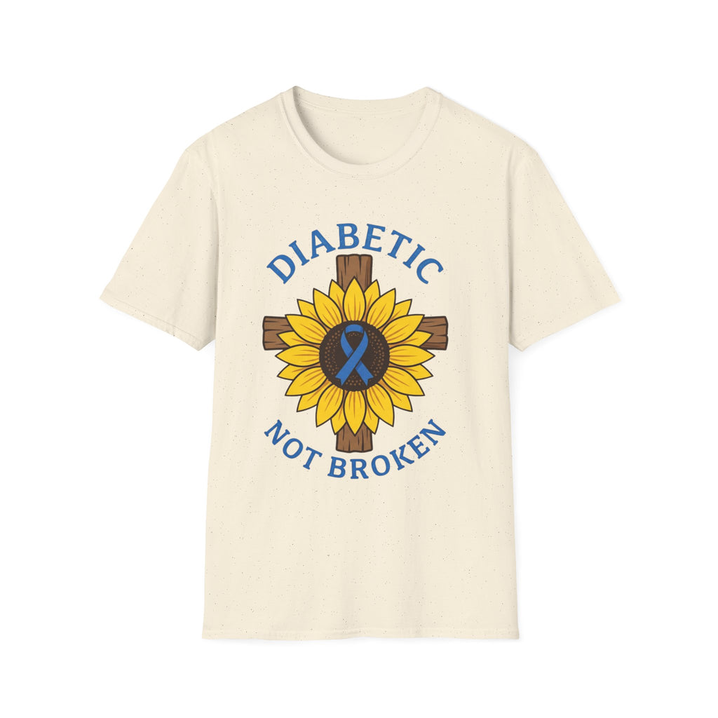 Diabetic Not Broken T-Shirt — Sunflower & Blue Awareness Ribbon