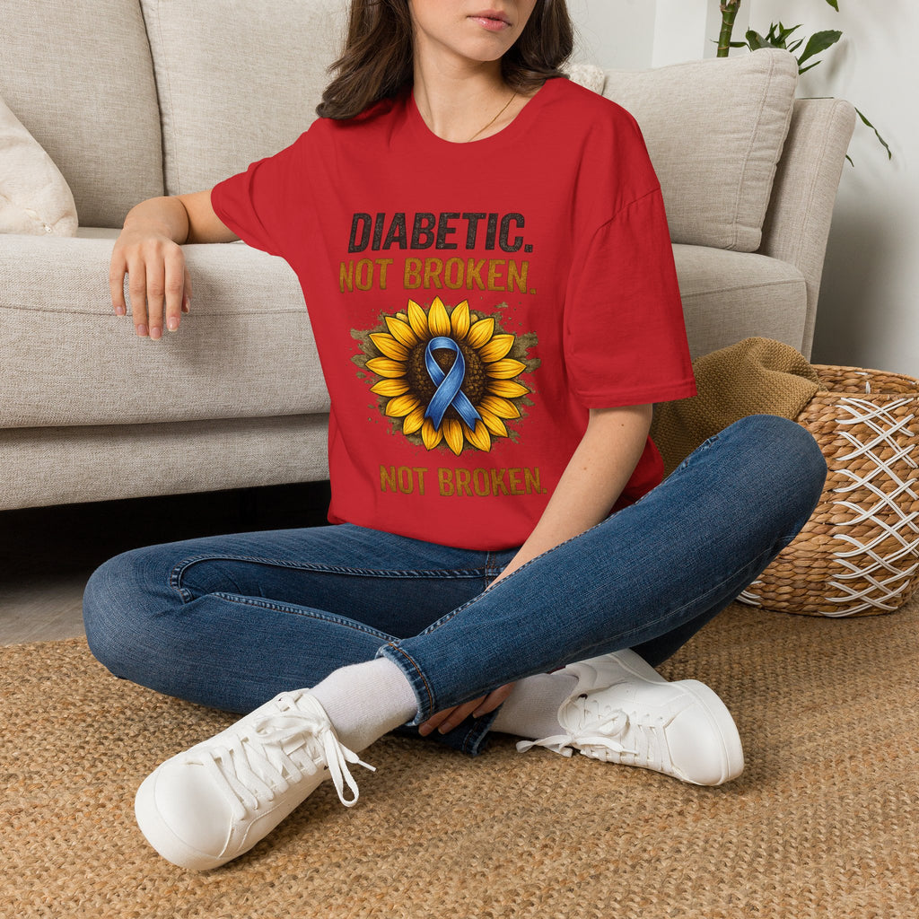 Diabetic Not Broken T-Shirt — Sunflower & Blue Ribbon Diabetes Awareness Tee