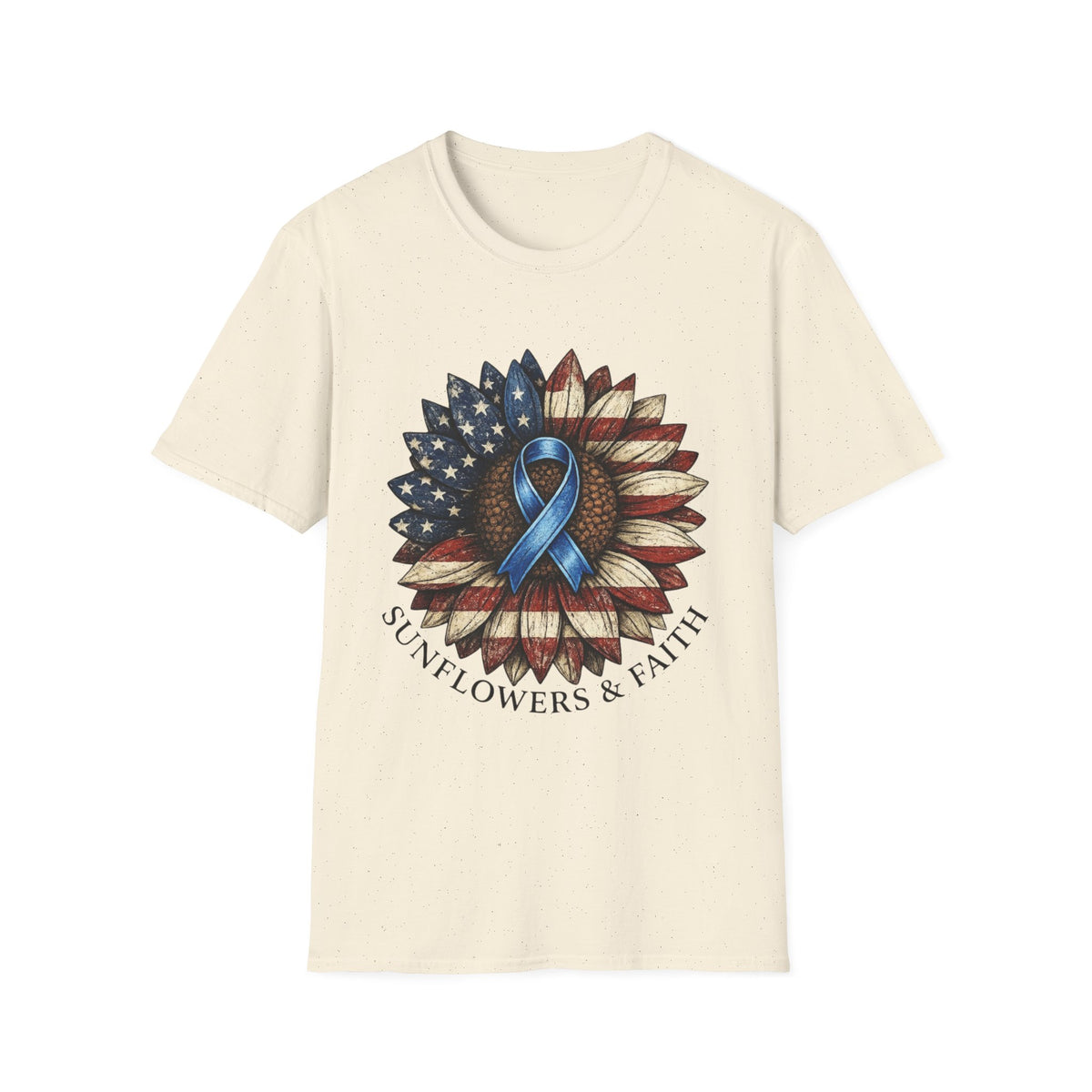 Flag Sunflower T-Shirt with Blue Awareness Ribbon — Sunflowers & Faith