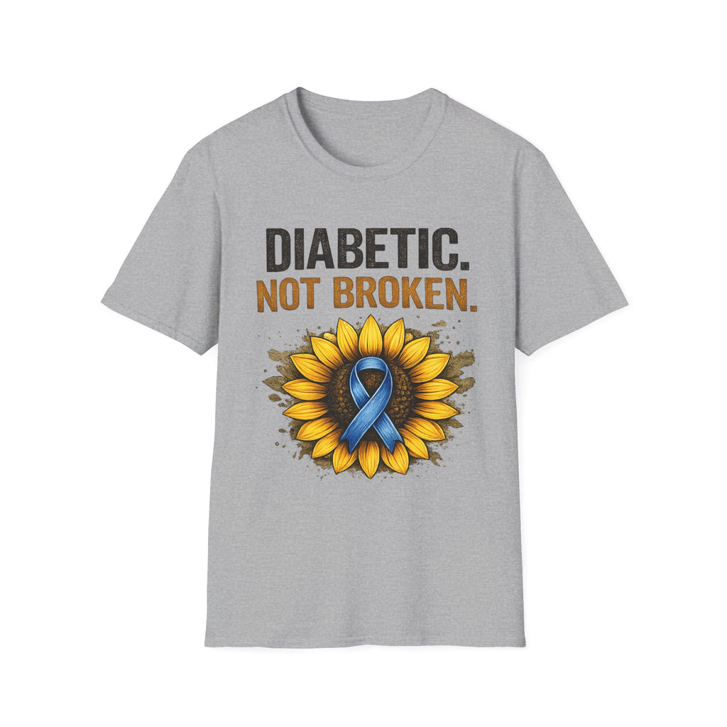 Diabetic Not Broken T-Shirt — Sunflower & Blue Awareness Ribbon Tee