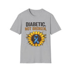 Diabetic Not Broken T-Shirt — Sunflower & Blue Awareness Ribbon Tee