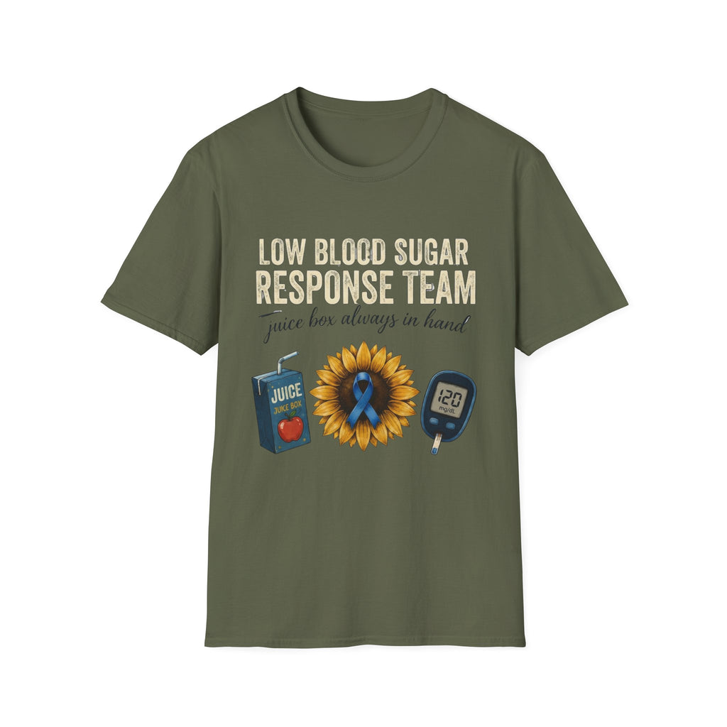 Low Blood Sugar Response Team T‑Shirt — 'Juice Box Always in Hand' Diabetes Awareness Tee