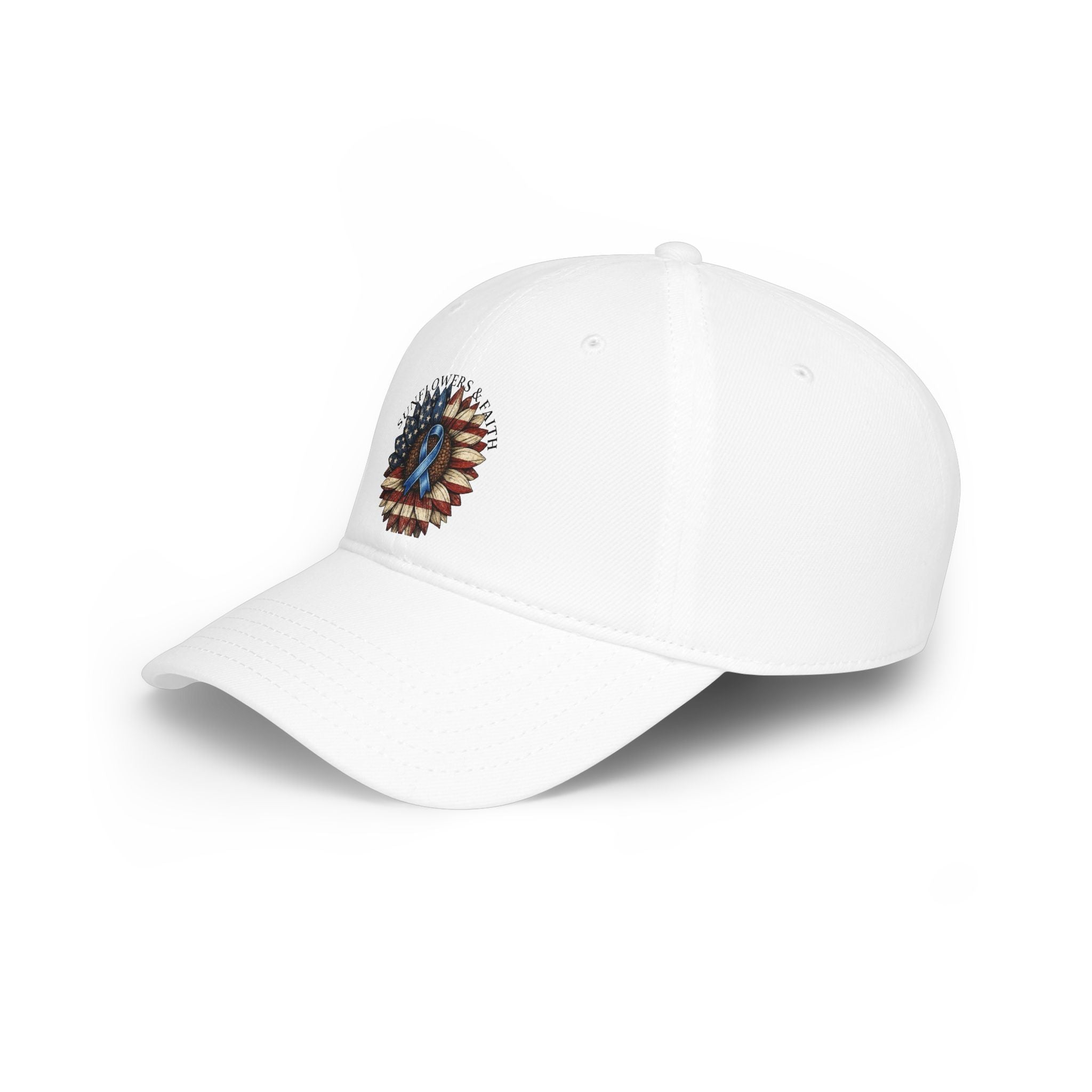 Low Profile Baseball Cap — Support Our Troops Blue Ribbon on American Flag