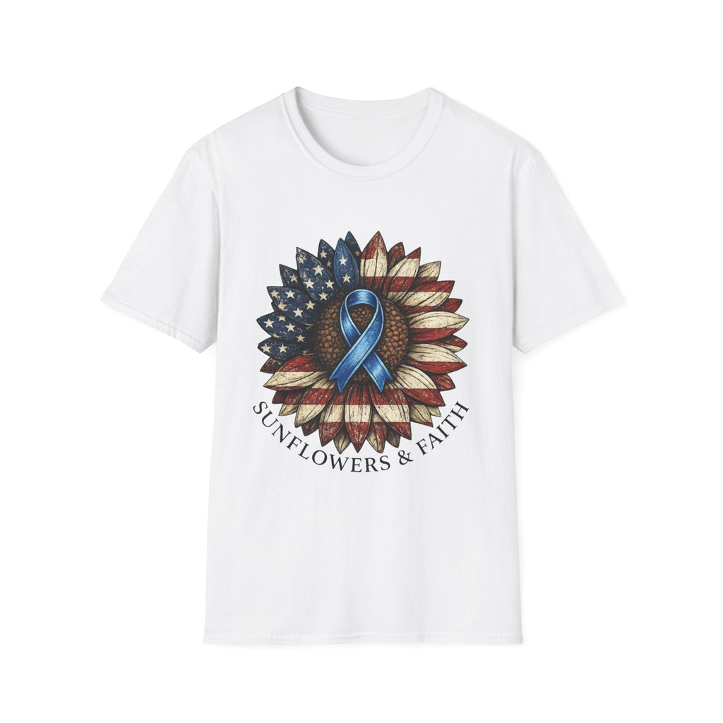 Flag Sunflower T-Shirt with Blue Awareness Ribbon — Sunflowers & Faith