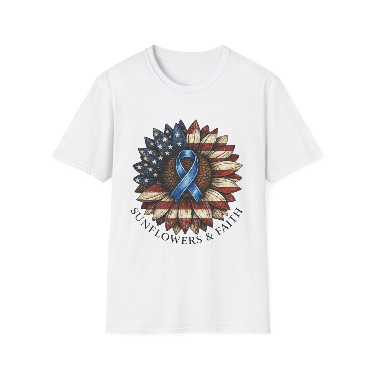Flag Sunflower T-Shirt with Blue Awareness Ribbon — Sunflowers & Faith