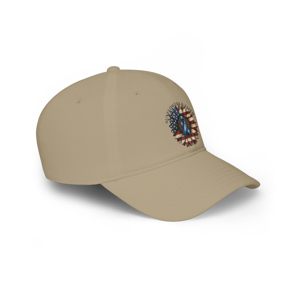 Low Profile Baseball Cap — Support Our Troops Blue Ribbon on American Flag