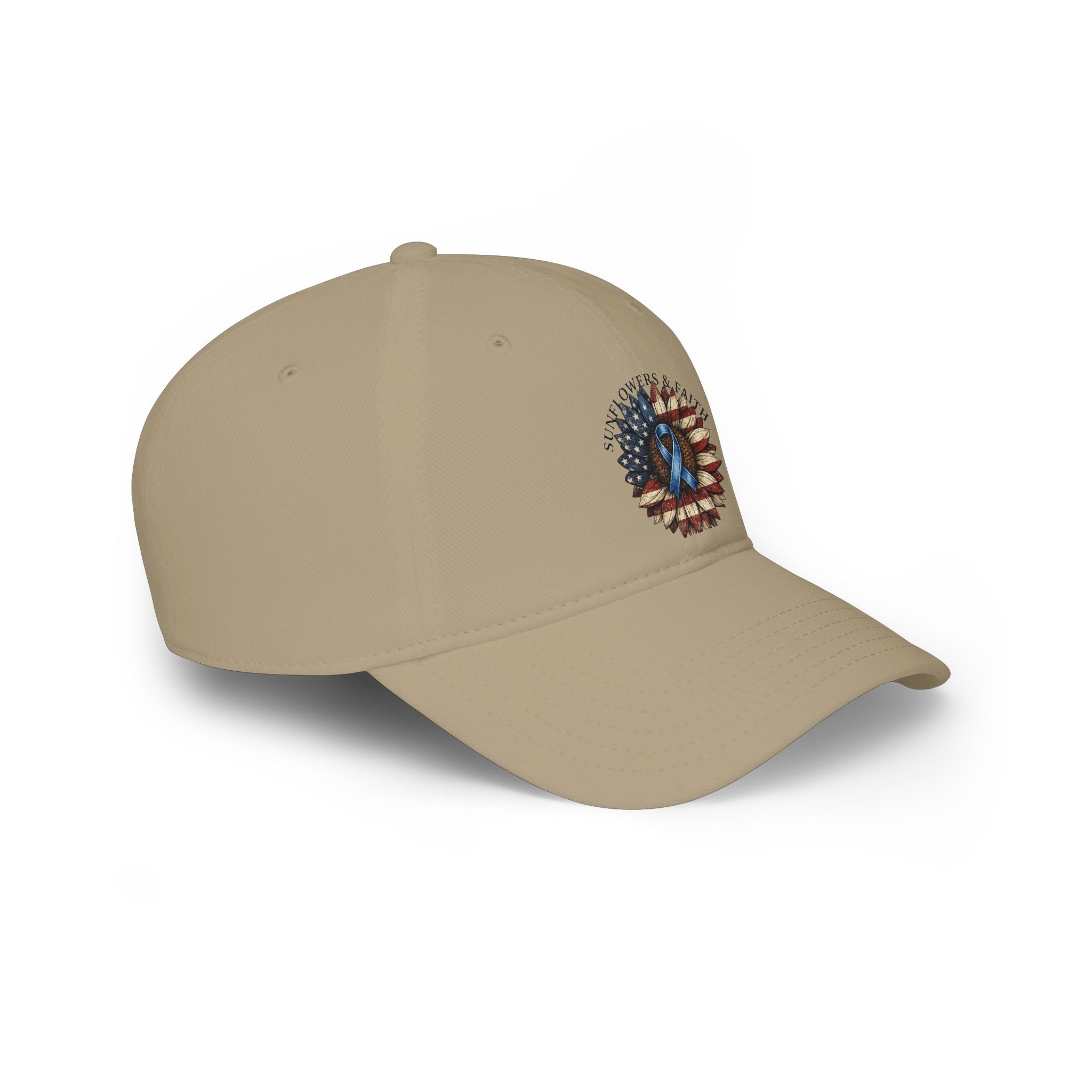 Low Profile Baseball Cap — Support Our Troops Blue Ribbon on American Flag
