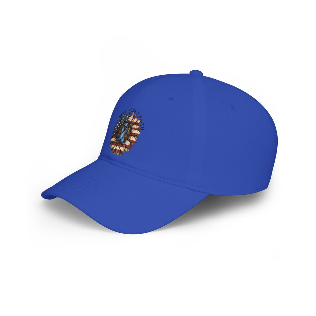 Low Profile Baseball Cap — Support Our Troops Blue Ribbon on American Flag