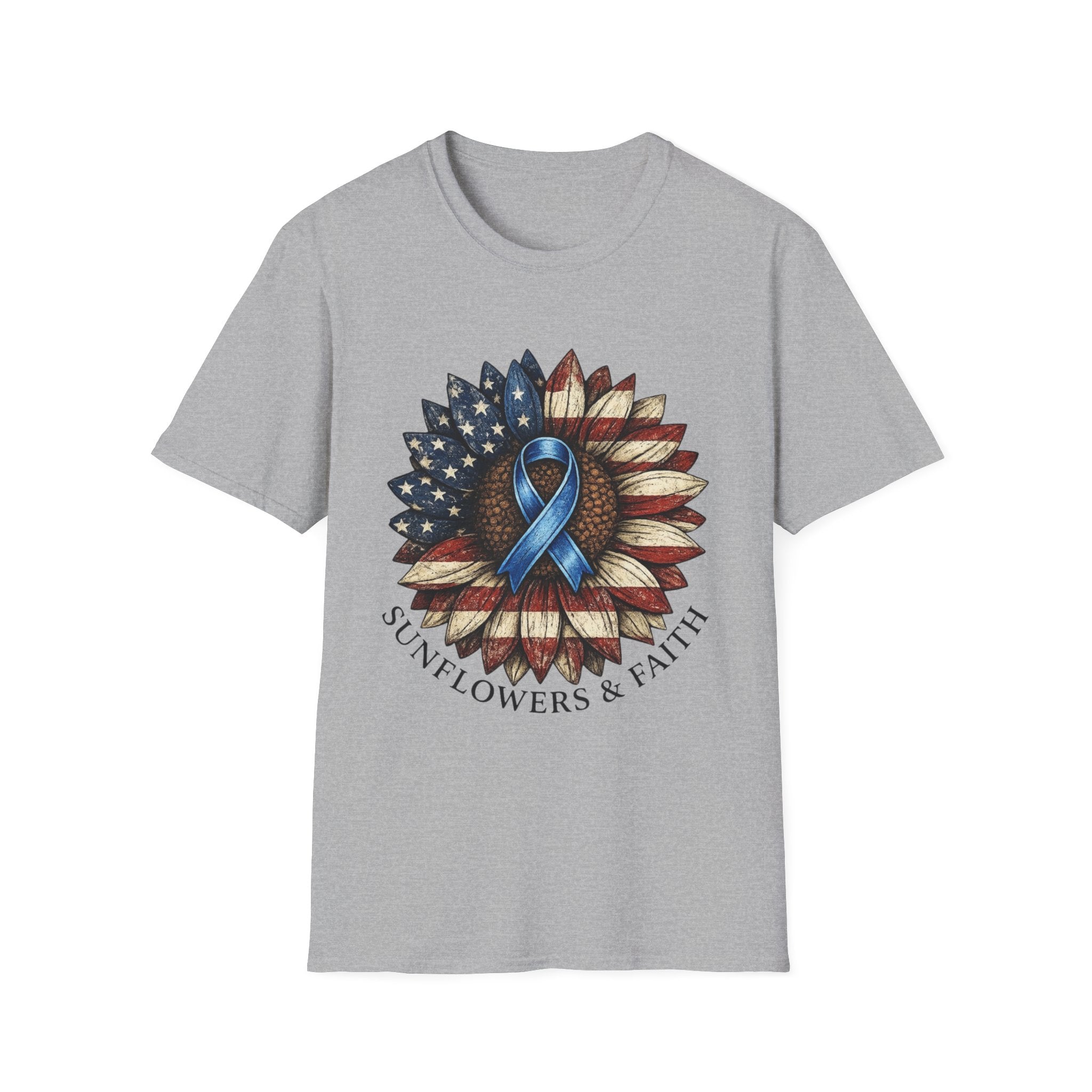 Flag Sunflower T-Shirt with Blue Awareness Ribbon — Sunflowers & Faith
