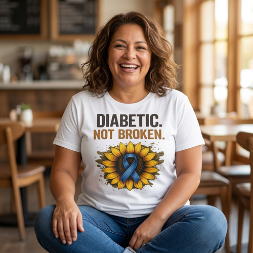 Diabetic Not Broken T-Shirt — Sunflower & Blue Ribbon Diabetes Awareness Tee