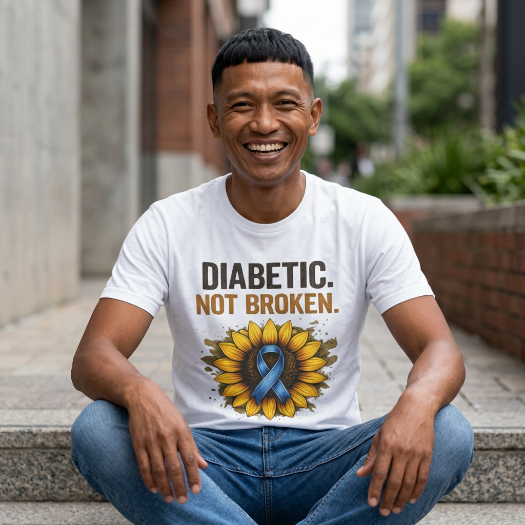 Diabetic Not Broken T-Shirt — Sunflower & Blue Ribbon Diabetes Awareness Tee