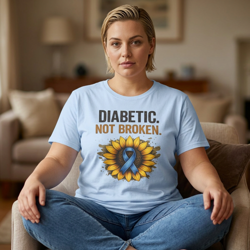 Diabetic Not Broken T-Shirt — Sunflower & Blue Awareness Ribbon Tee