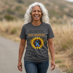Diabetic Not Broken T-Shirt — Sunflower & Blue Awareness Ribbon Tee