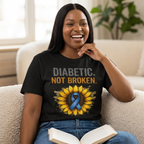 Diabetic Not Broken T-Shirt — Sunflower & Blue Awareness Ribbon Tee