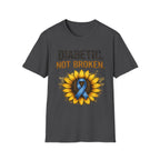 Diabetic Not Broken T-Shirt — Sunflower & Blue Awareness Ribbon Tee