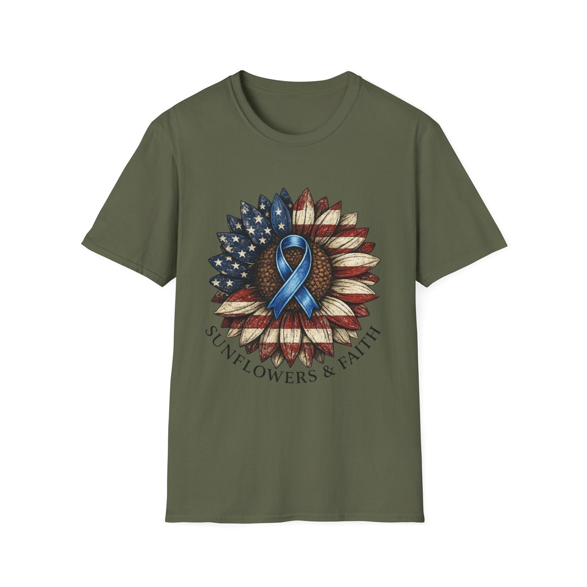 Flag Sunflower T-Shirt with Blue Awareness Ribbon — Sunflowers & Faith