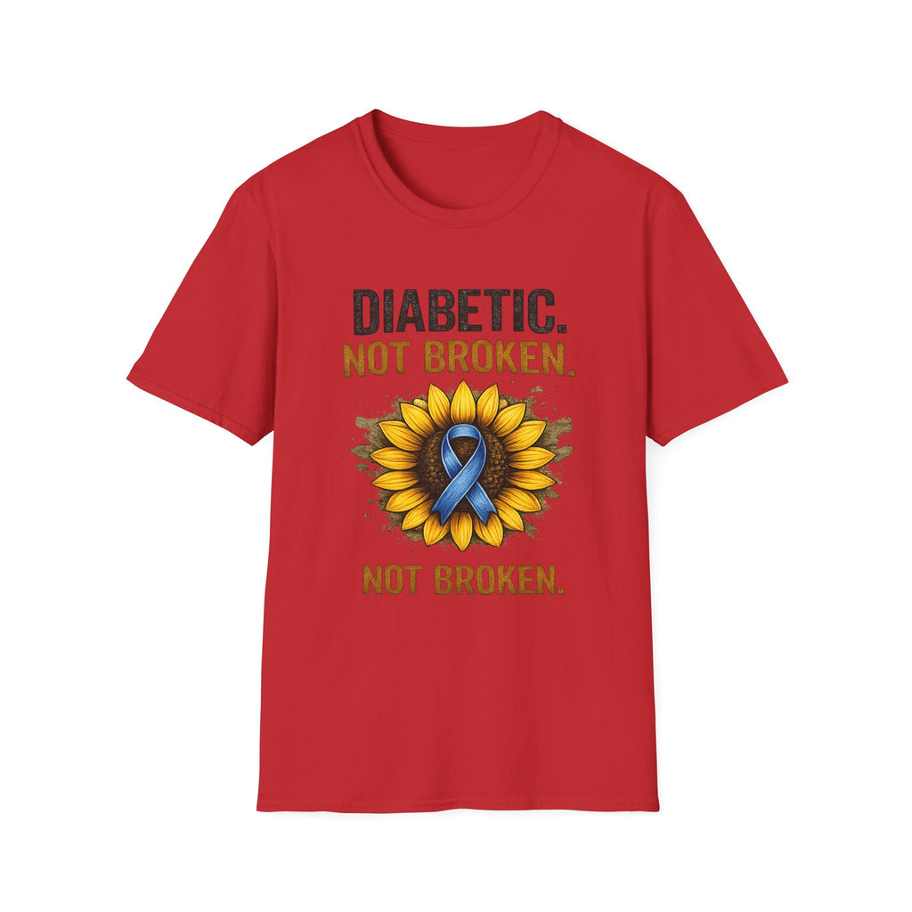 Diabetic Not Broken T-Shirt — Sunflower & Blue Ribbon Diabetes Awareness Tee
