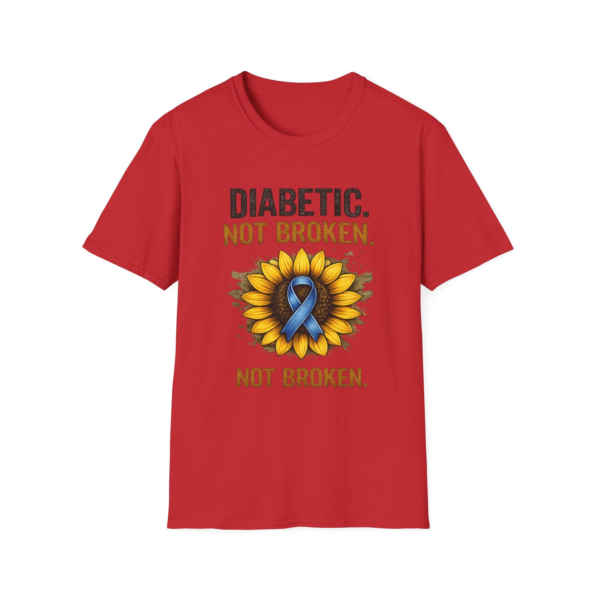 Diabetic Not Broken T-Shirt — Sunflower & Blue Ribbon Diabetes Awareness Tee