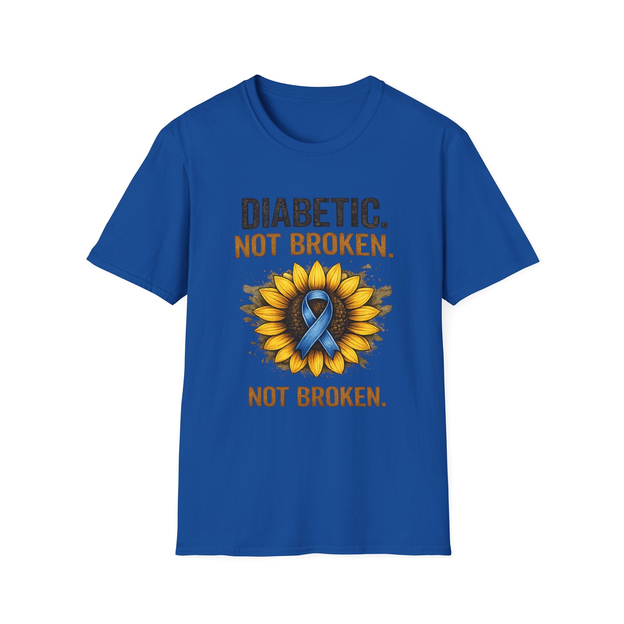 Diabetic Not Broken T-Shirt — Sunflower & Blue Ribbon Diabetes Awareness Tee