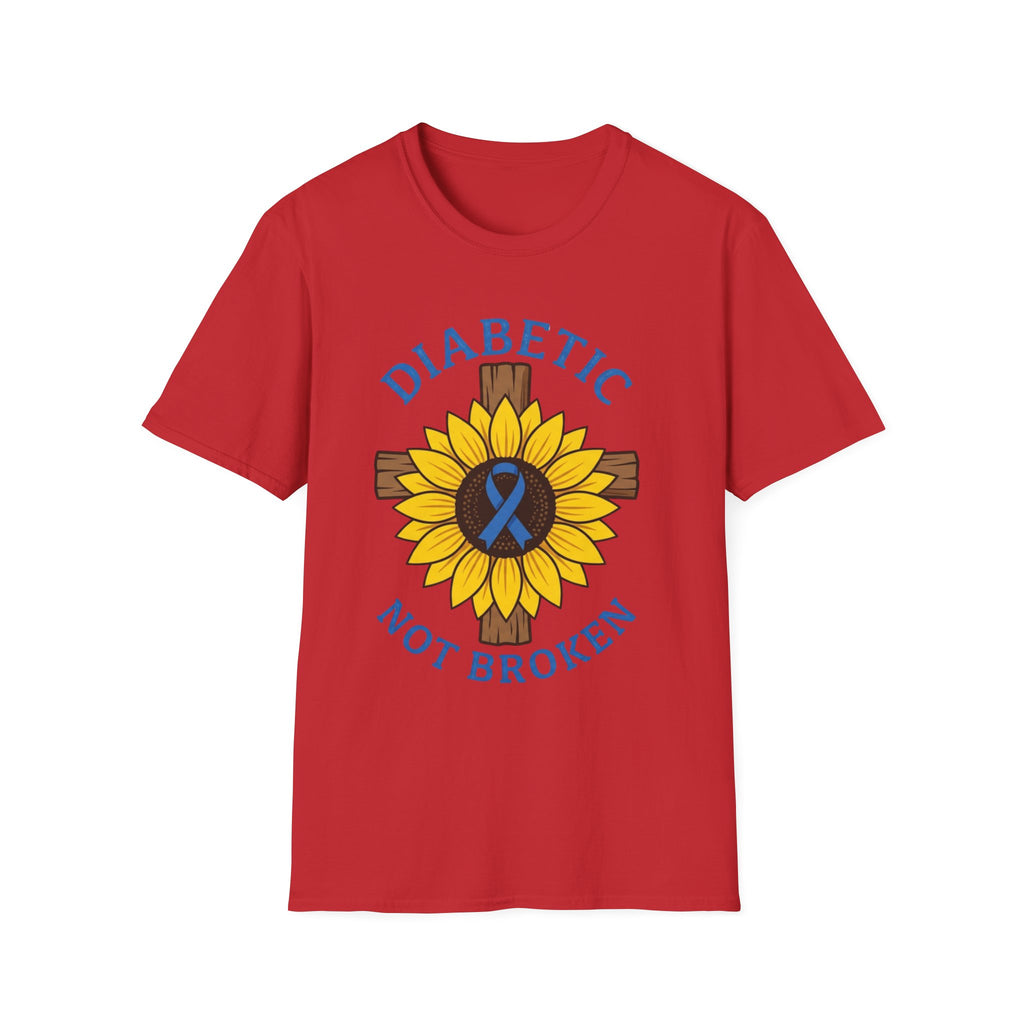 Diabetic Not Broken T-Shirt — Sunflower & Blue Awareness Ribbon