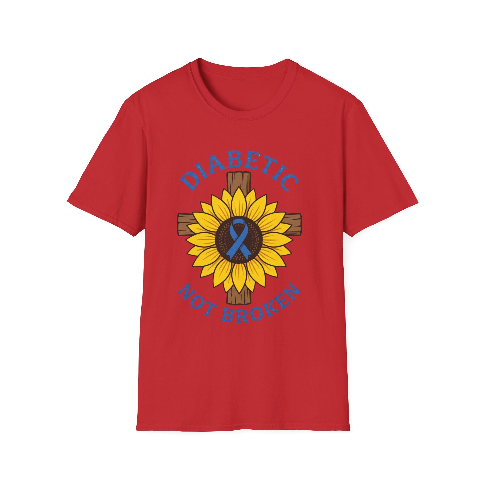 Diabetic Not Broken T-Shirt — Sunflower & Blue Awareness Ribbon
