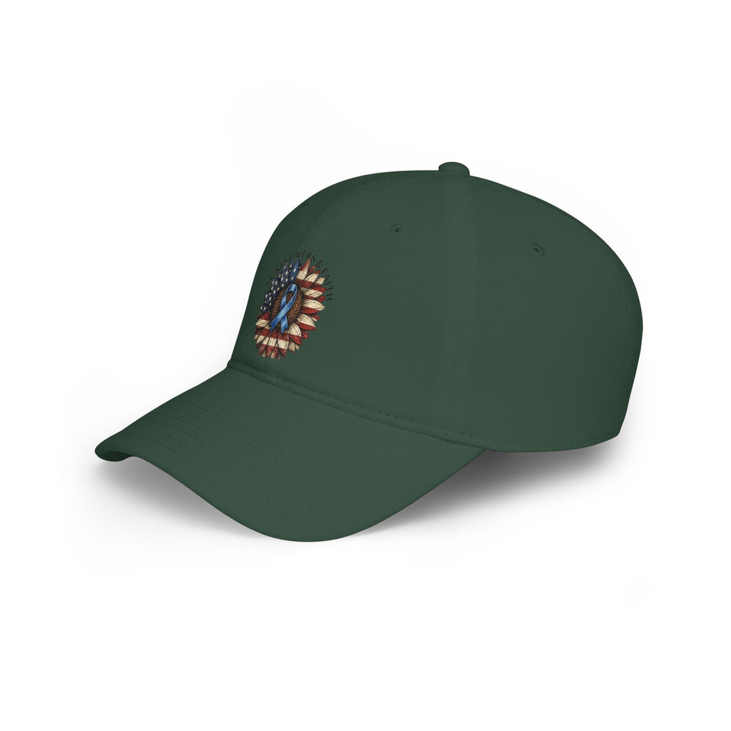 Low Profile Baseball Cap — Support Our Troops Blue Ribbon on American Flag
