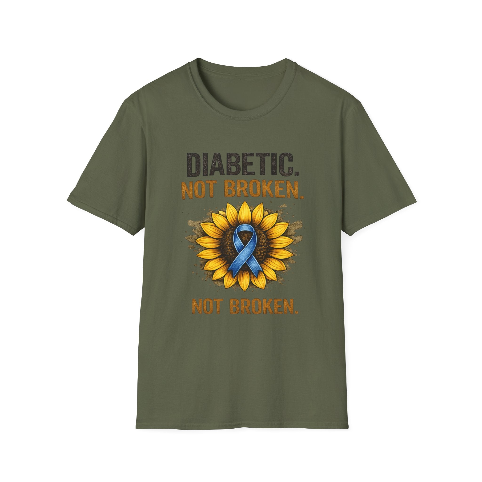 Diabetic Not Broken T-Shirt — Sunflower & Blue Ribbon Diabetes Awareness Tee