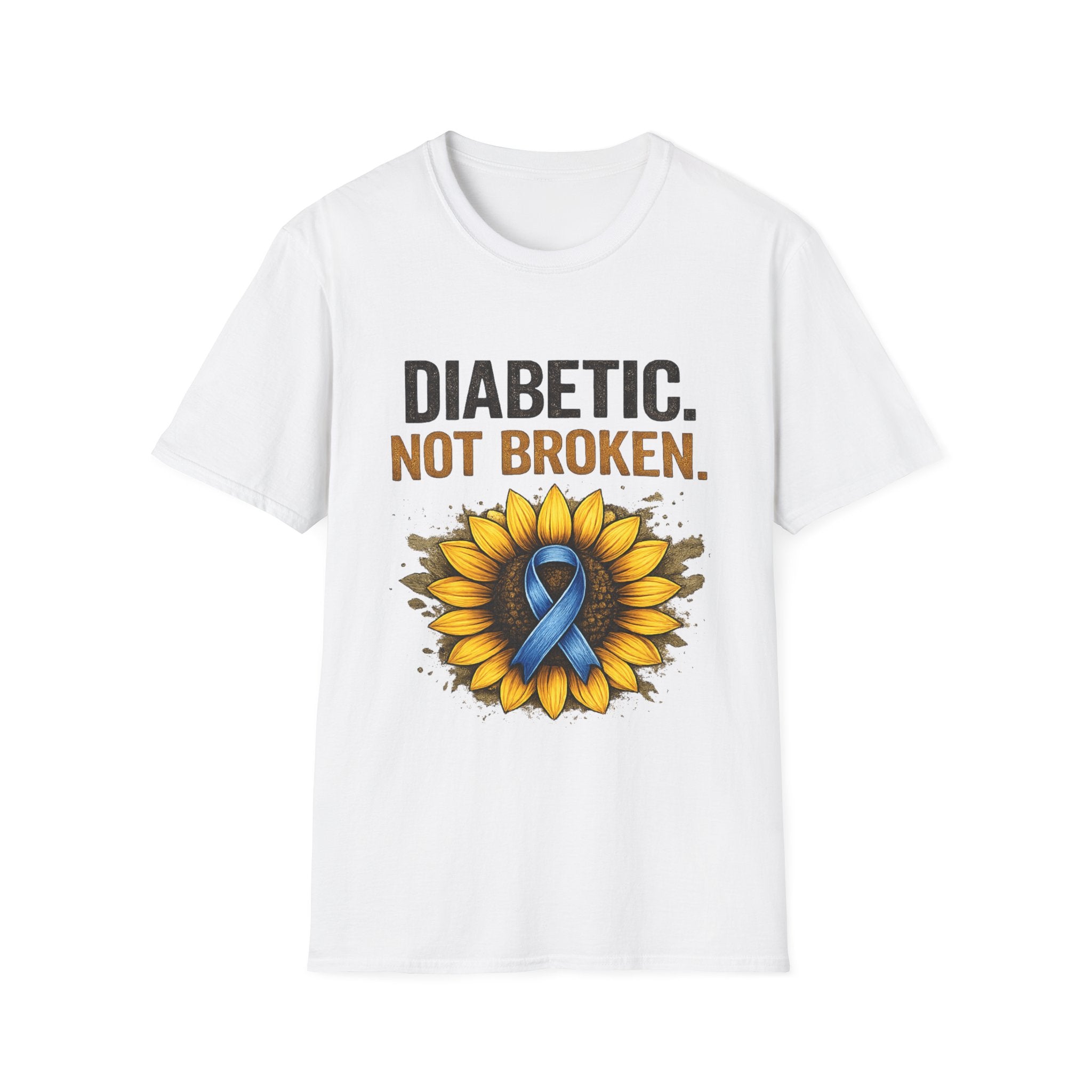 Diabetic Not Broken T-Shirt — Sunflower & Blue Ribbon Diabetes Awareness Tee