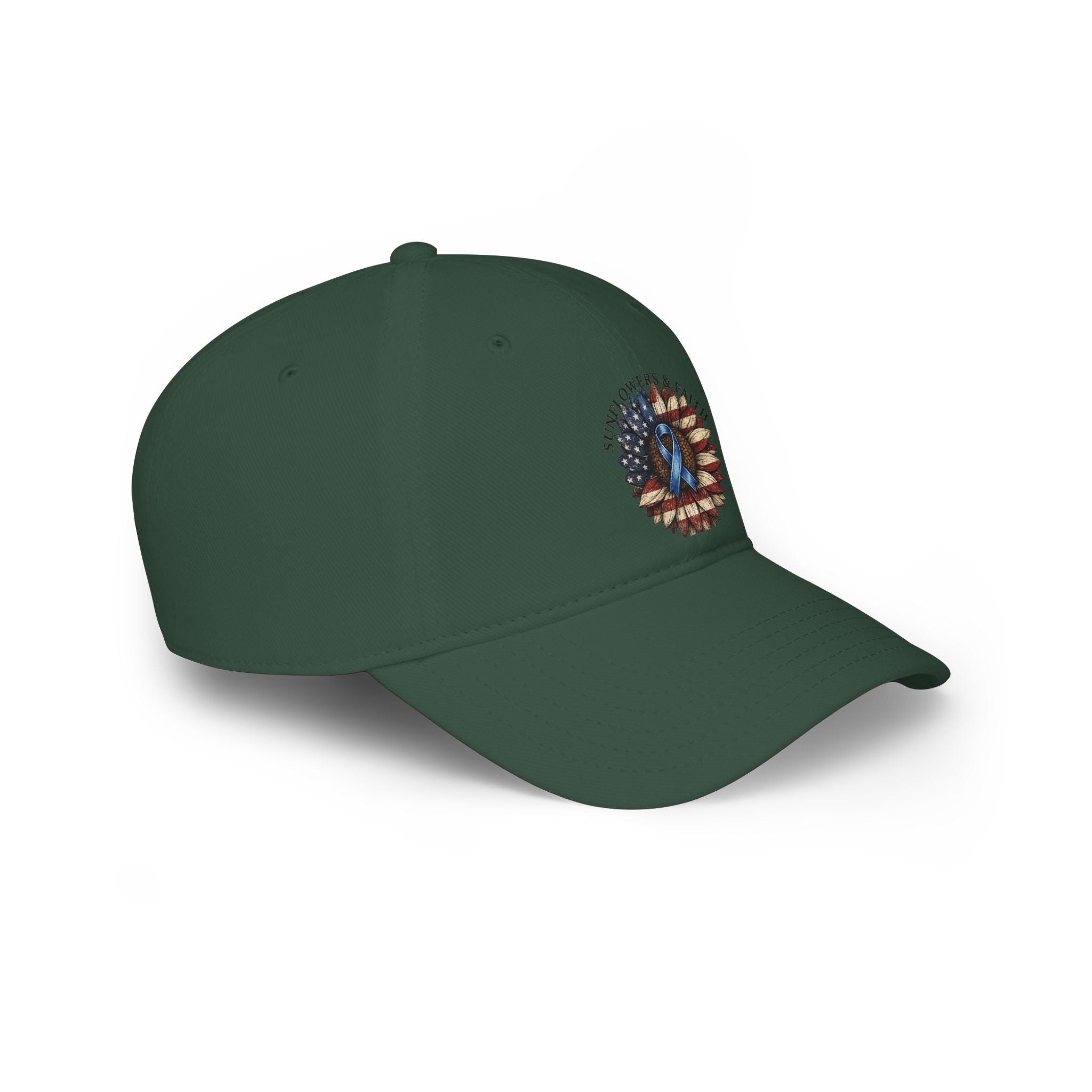 Low Profile Baseball Cap — Support Our Troops Blue Ribbon on American Flag