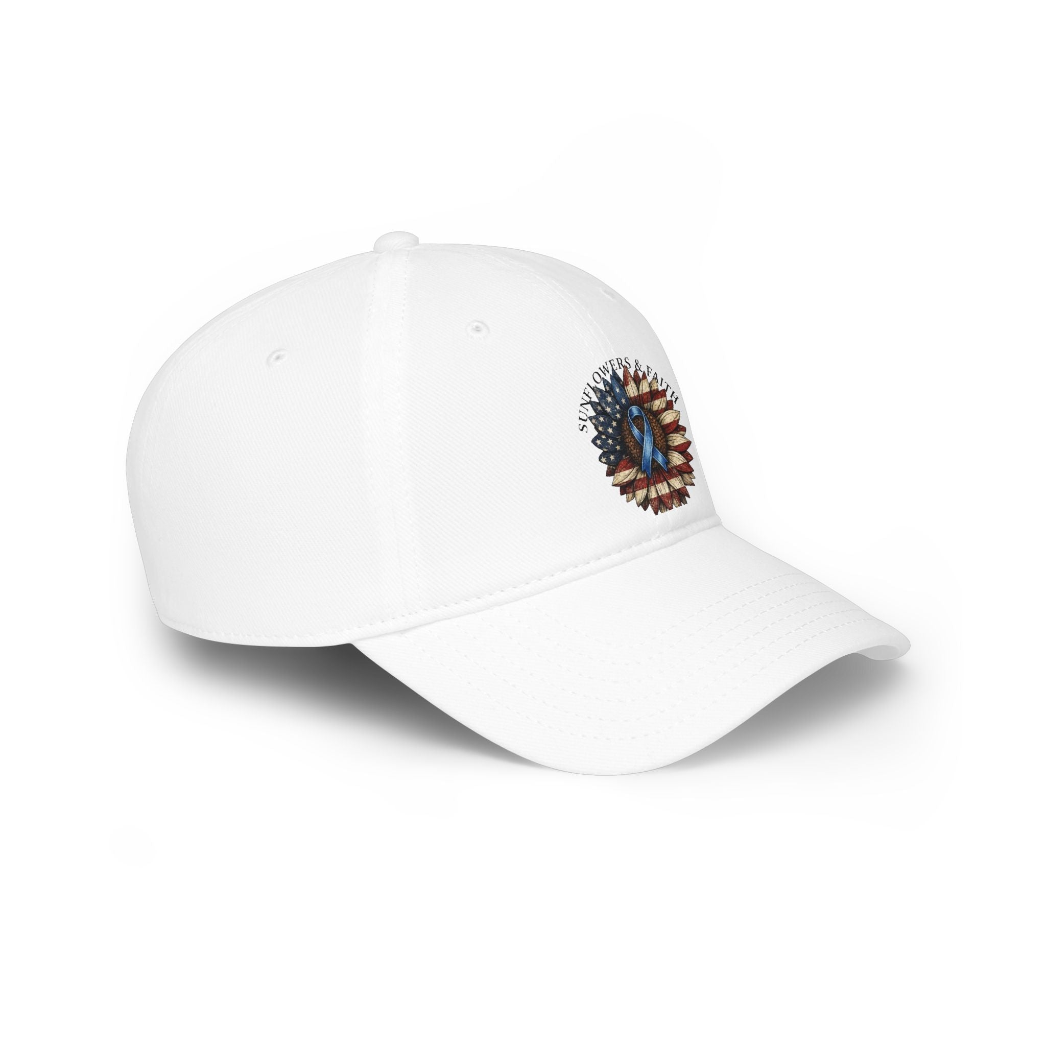 Low Profile Baseball Cap — Support Our Troops Blue Ribbon on American Flag
