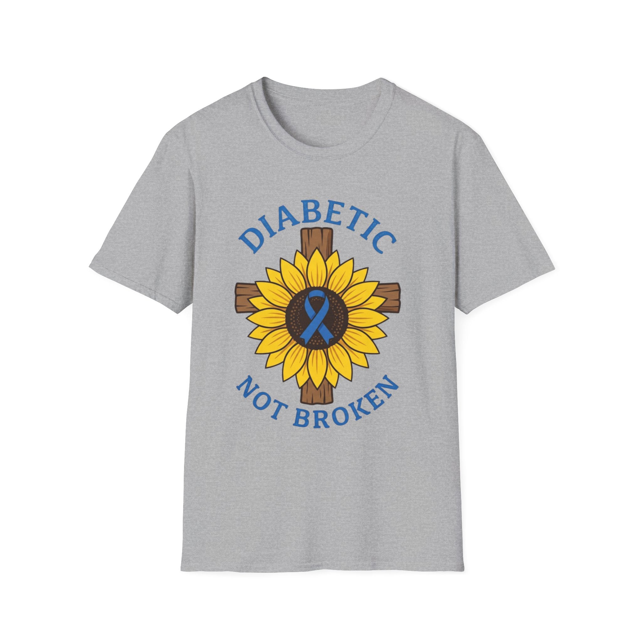 Diabetic Not Broken T-Shirt — Sunflower & Blue Awareness Ribbon