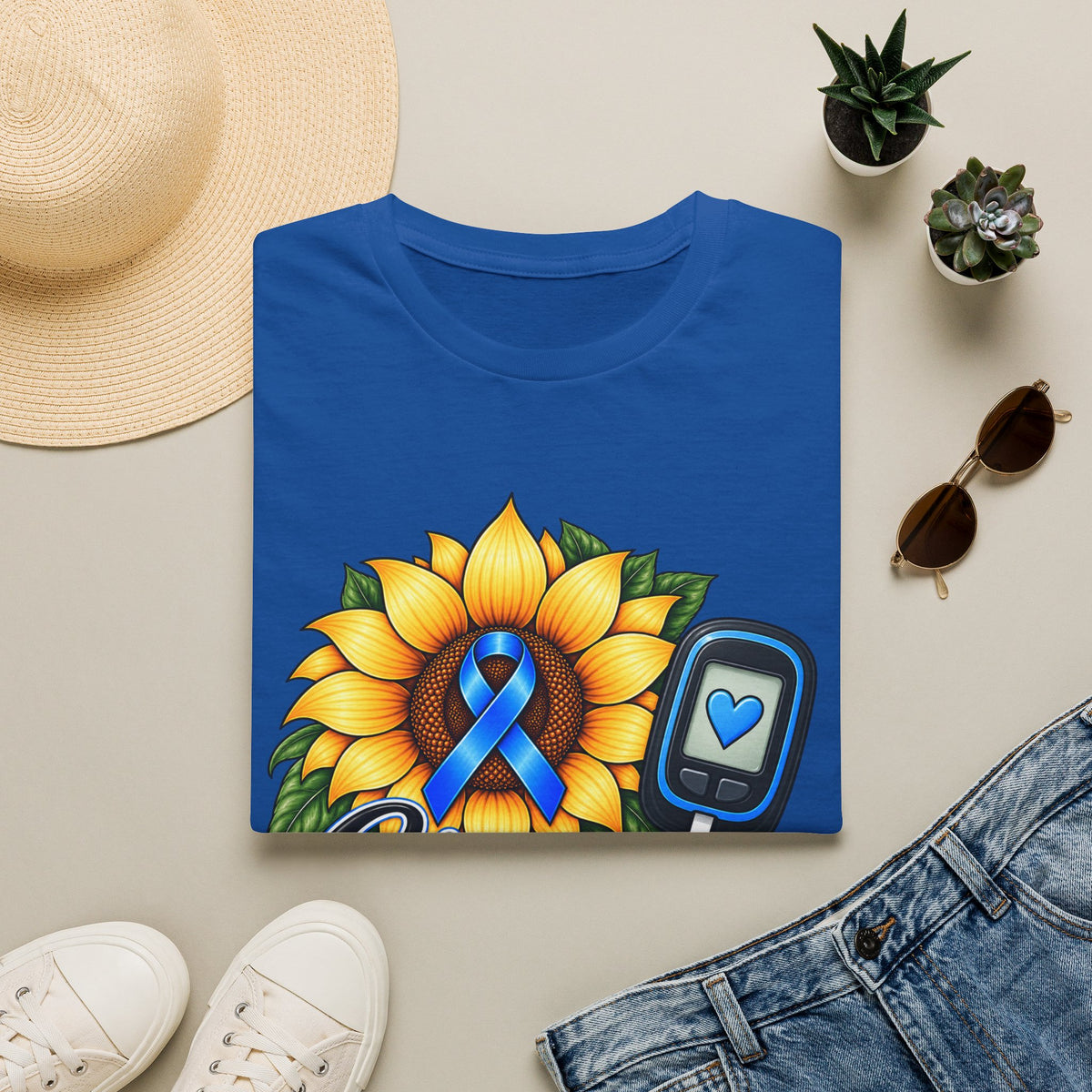 Diabetes Awareness T-Shirt — "Stronger Than Yesterday" Sunflower Ribbon Design