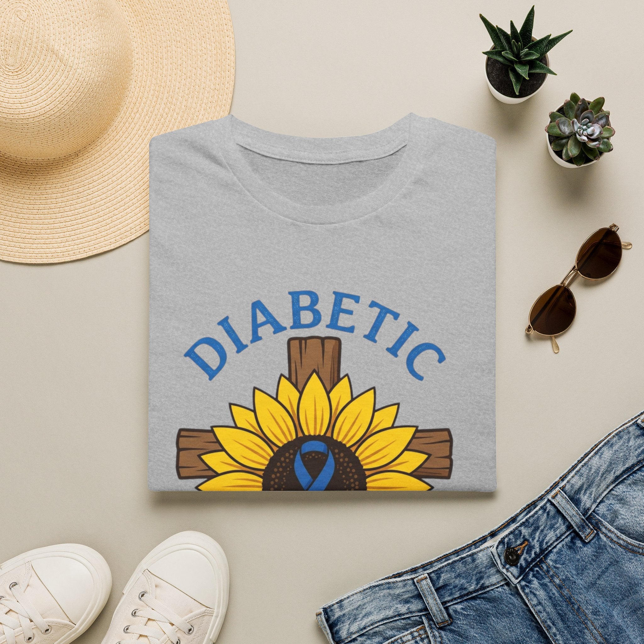 Diabetic Not Broken T-Shirt — Sunflower & Blue Awareness Ribbon
