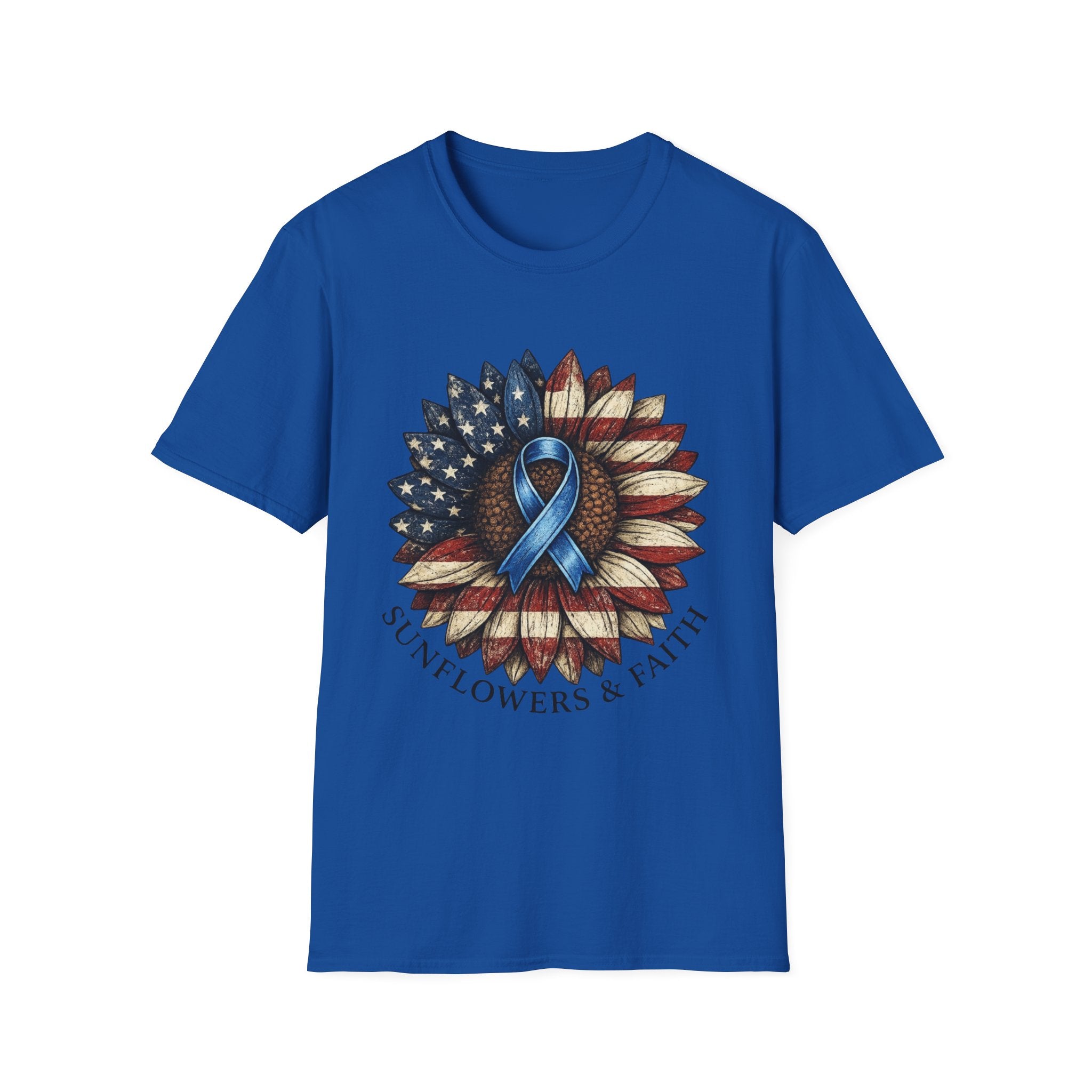 Flag Sunflower T-Shirt with Blue Awareness Ribbon — Sunflowers & Faith