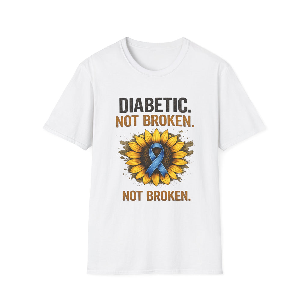 Diabetic Not Broken T-Shirt — Sunflower & Blue Ribbon Diabetes Awareness Tee