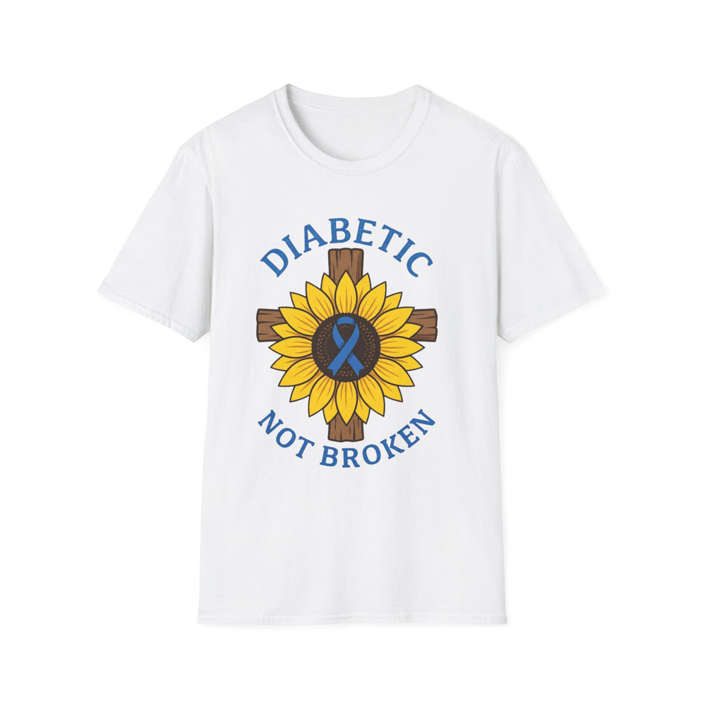 Diabetic Not Broken T-Shirt — Sunflower & Blue Awareness Ribbon